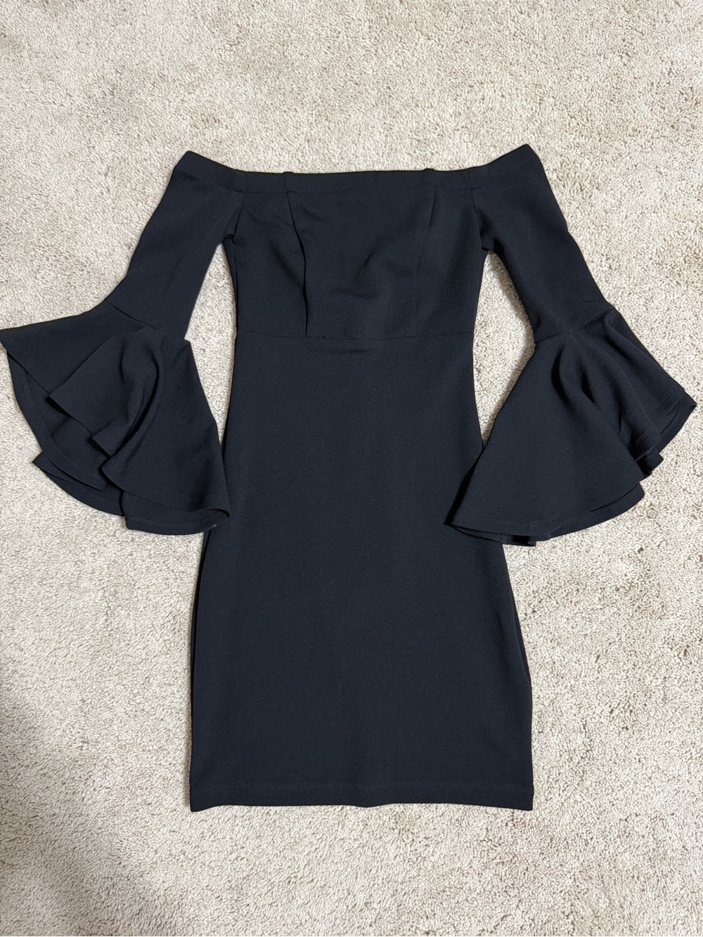 One-Shoulder Black Dress with Statement Bell Sleeves